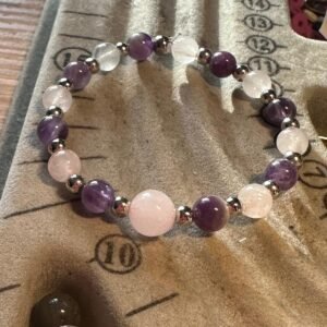 Bracelet en Améthyste & Quartz Rose