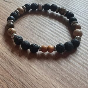 Bracelet en Pierre de Lave, Jaspe Paysage & Bois de Santal