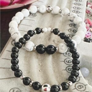 Bracelets de Couple en Howlite & Obsidienne