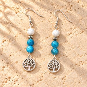Boucles d’oreilles en Apatite et Howlite – Les Pierres de Lily