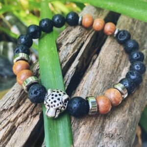 Bracelet en Bois de Santal & Pierre de Lave