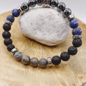Bracelet en Hématite, Sodalite, Pierre de Lave & Labradorite