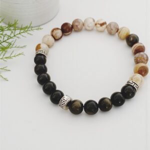 Bracelet en Jaspe Paysage & Obsidienne