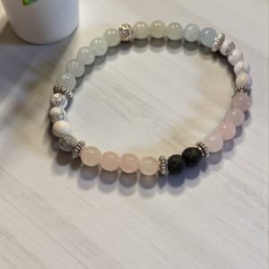 Bracelet en Quartz Rose, Howlite, Aigue-Marine & Pierre de Lave