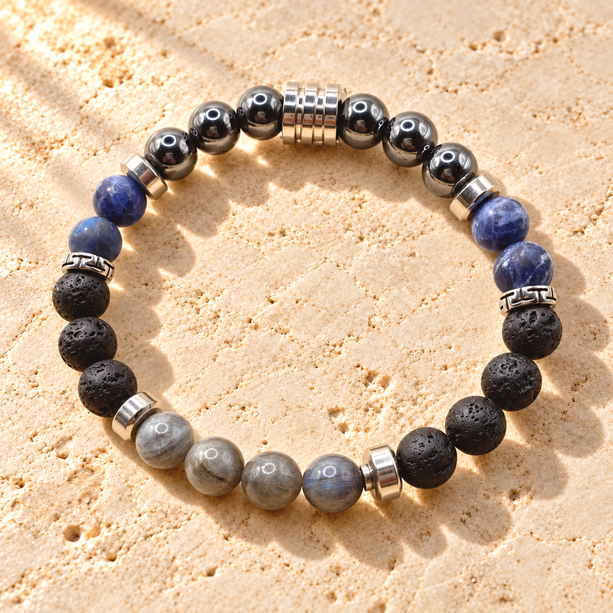 Bracelet en Hématite, Sodalite, Pierre de Lave & Labradorite