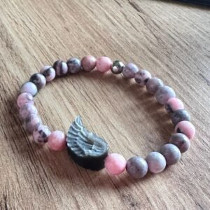 Bracelets en Jaspe Zèbre Rose & Plume d’Ange en Obsidienne