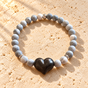 Bracelet en Agate Crazy & Cœur en Obsidienne