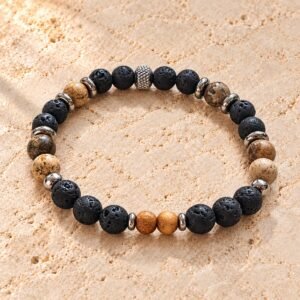 Bracelet en Pierre de Lave, Jaspe Paysage & Bois de Santal
