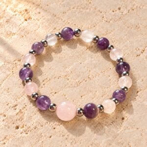 Bracelet en Améthyste & Quartz Rose