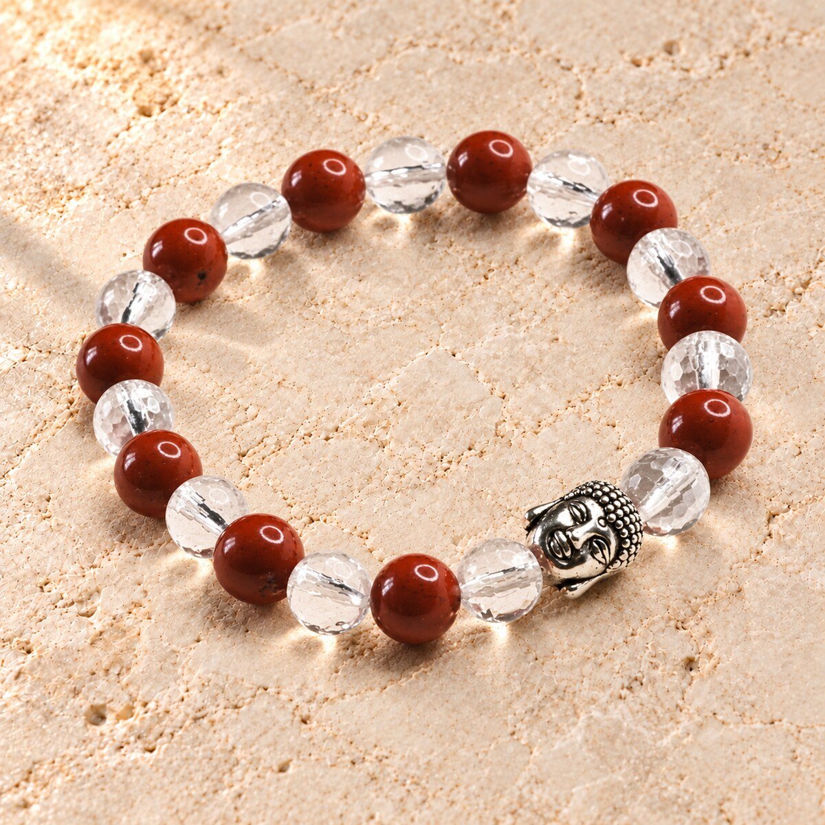 Bracelet en Cristal de Roche & Jaspe Rouge