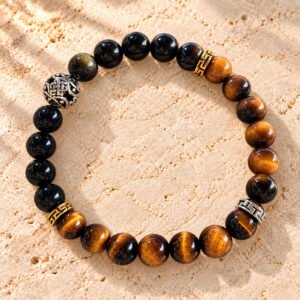 Bracelet en Obsidienne & Œil de Tigre