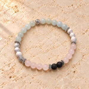 Bracelet en Quartz Rose, Howlite, Aigue-Marine & Pierre de Lave