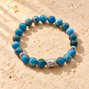 Bracelet en Apatite naturelle bleue avec Bouddha argenté – Les Pierres de Lily