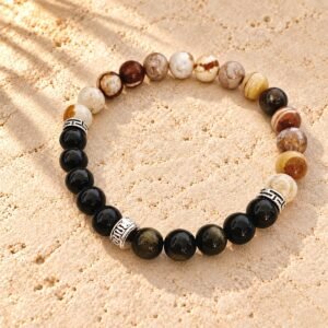 Bracelet en Jaspe Paysage & Obsidienne