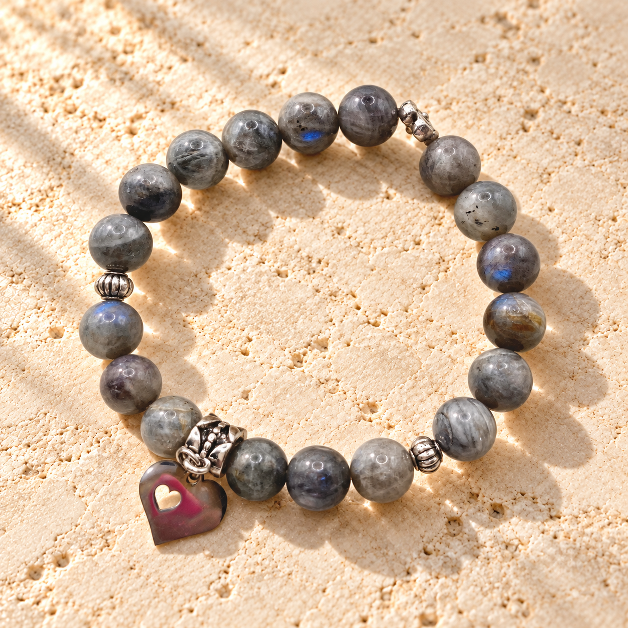 Bracelet en Labradorite naturelle avec pendentif cœur – Les Pierres de Lily